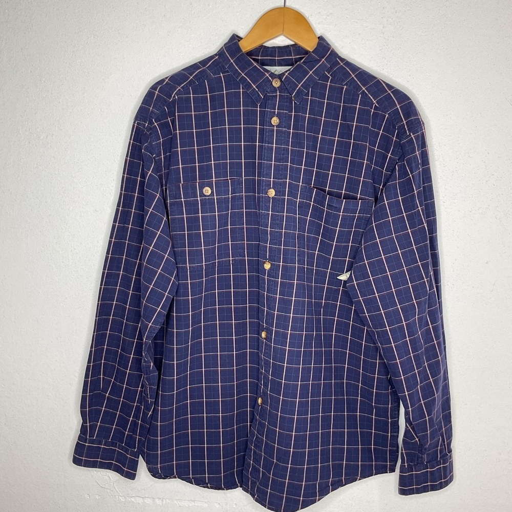 REI Men's Blue Plaid Button Down Shirt Sz M Utility Hiking Outdoors Travel
